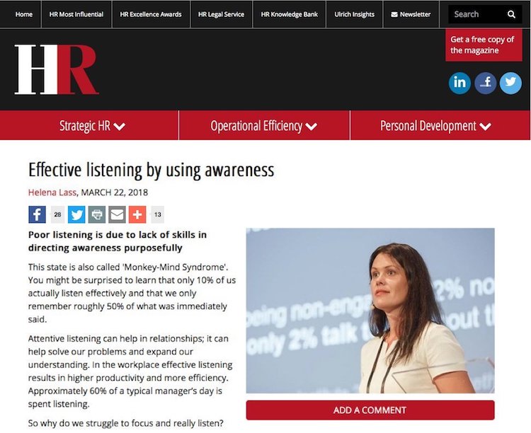 Effective listening by using awareness in HR Magazine UK
