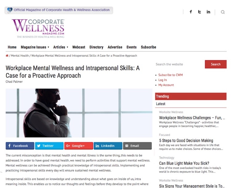 Workplace mental wellness and intrapersonal skills in Corporate Wellness Magazine