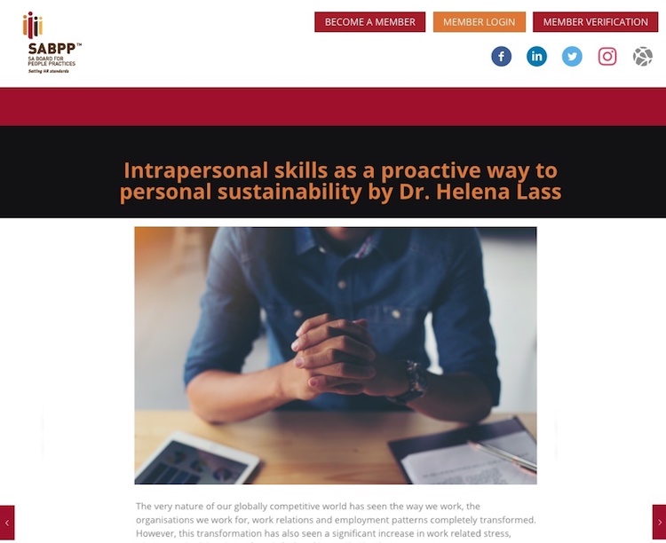 Intrapersonal skills secure your personal sustainability in SABPP