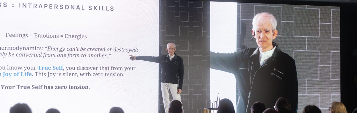 Understanding the natural principles of your inner domain enables you to be creative and take initiative. Kaur Lass on stage, explaining our inner powers. Photo: Atria Group International, Belgrade 25.03.2026.